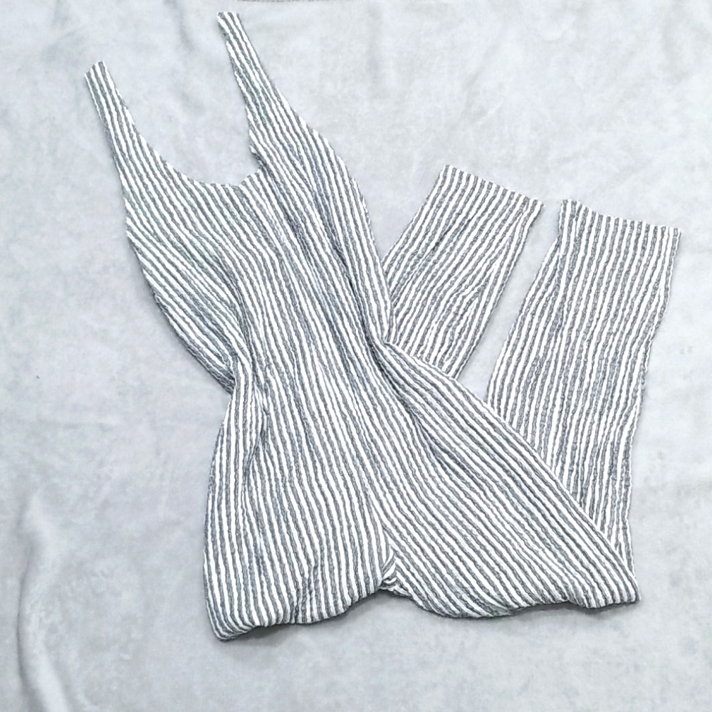 Zara Black And White Striped Textured Jumpsuit